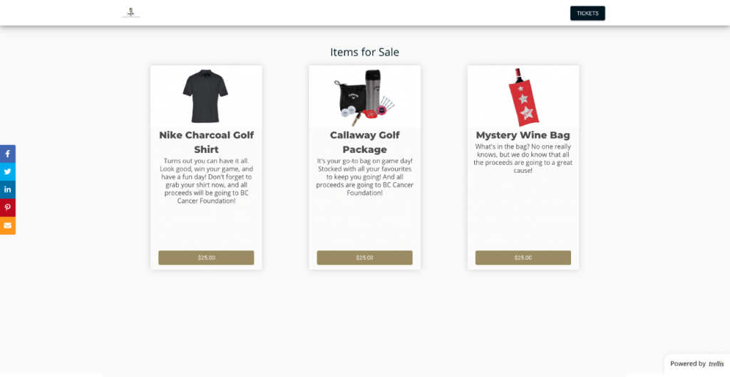 Mackenzie PGA Tour example of selling items on trellis page.