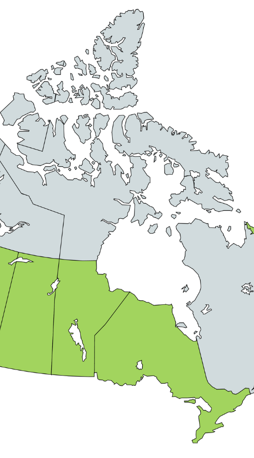 Map of Canada with approved provinces in green