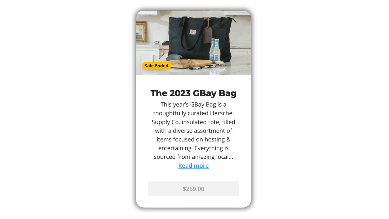 screenshot of GBay bags for sale on GBGH fundraising page